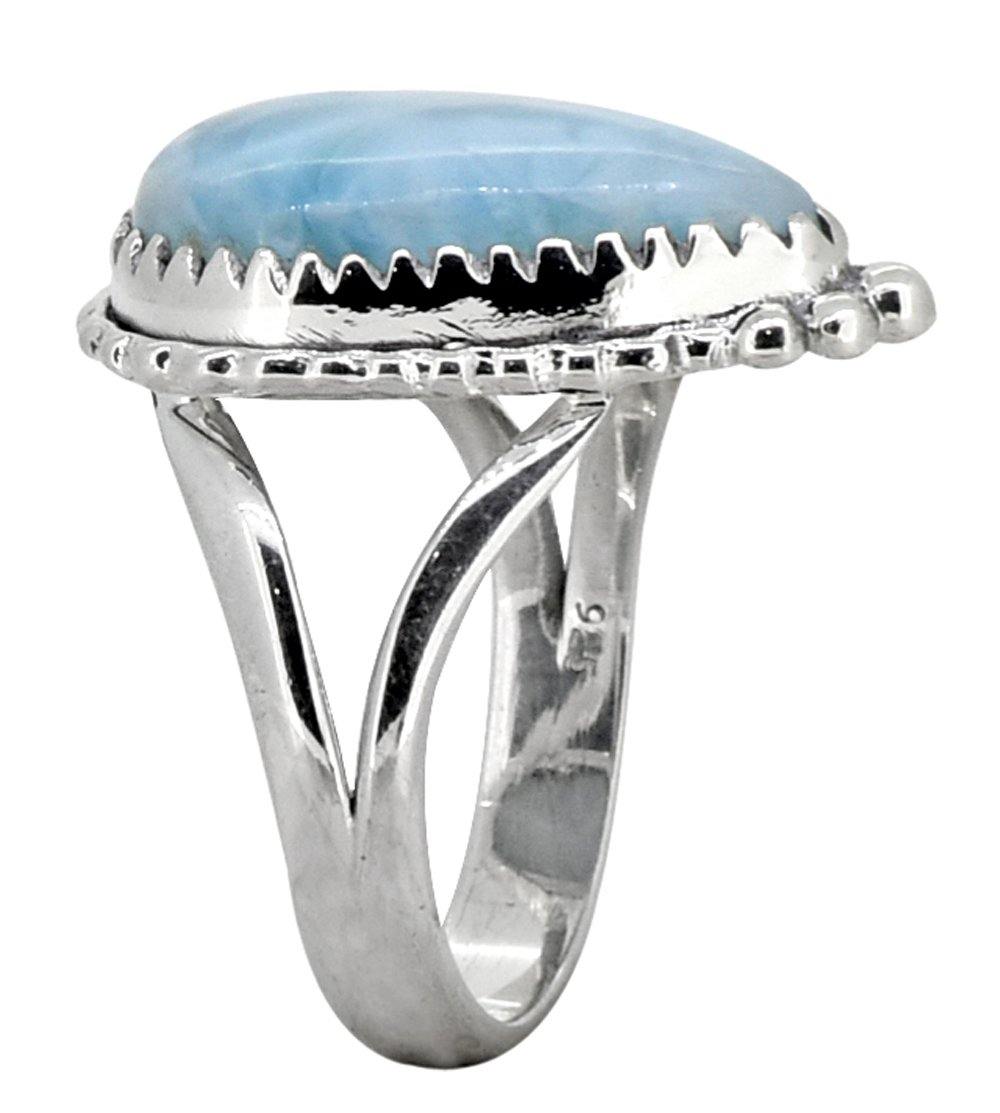 Natural Larimar Ring Solid 925 Sterling Silver Jewelry - YoTreasure