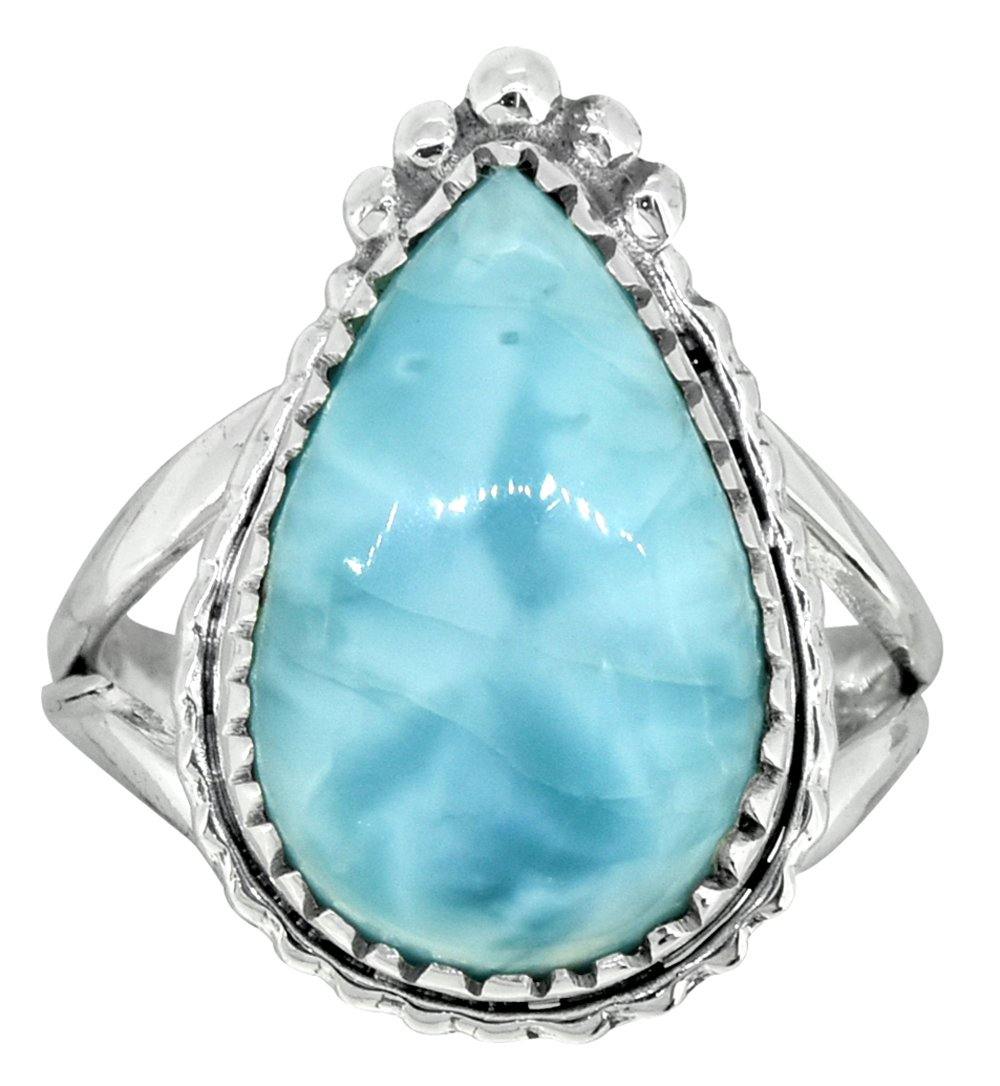 Natural Larimar Ring Solid 925 Sterling Silver Jewelry - YoTreasure
