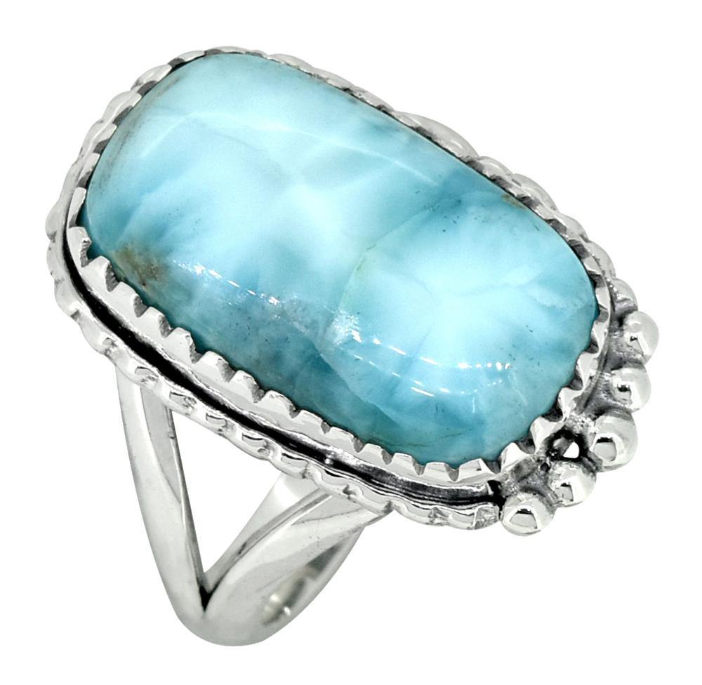 Natural Larimar Ring Solid 925 Sterling Silver Jewelry - YoTreasure