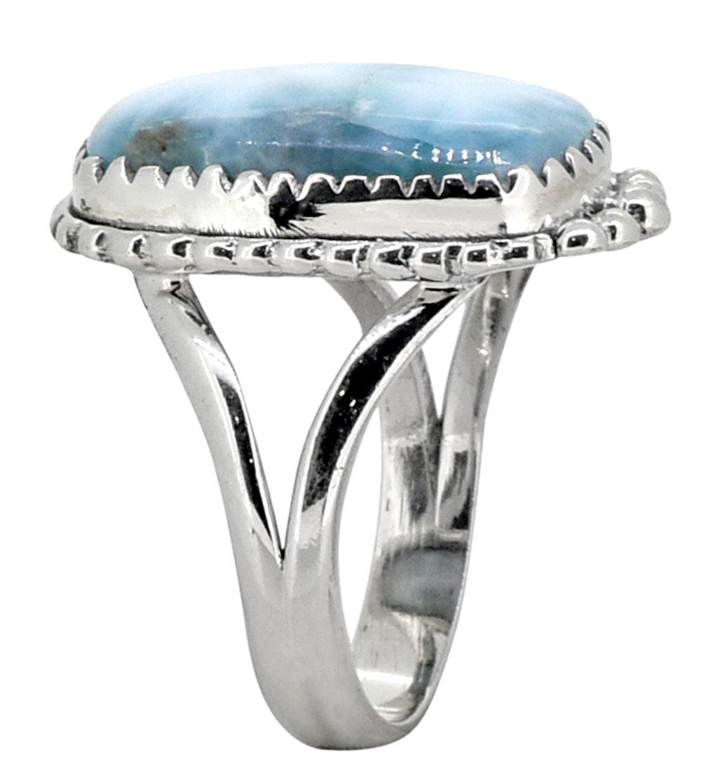 Natural Larimar Ring Solid 925 Sterling Silver Jewelry - YoTreasure