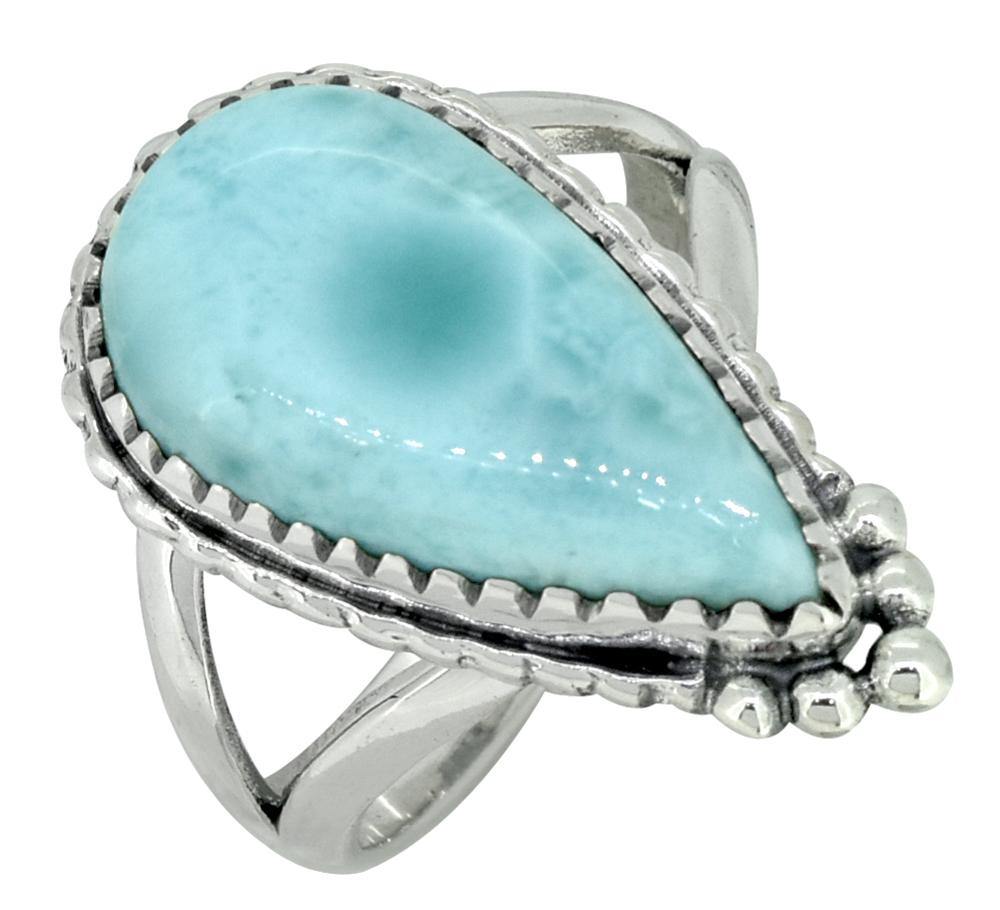 Natural Larimar Ring Solid 925 Sterling Silver Jewelry - YoTreasure