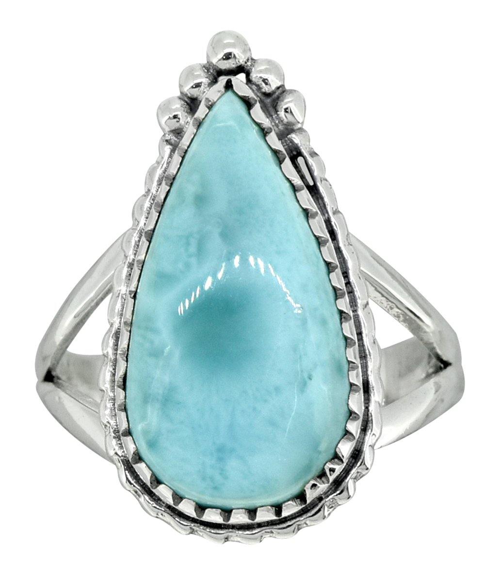 Natural Larimar Ring Solid 925 Sterling Silver Jewelry - YoTreasure