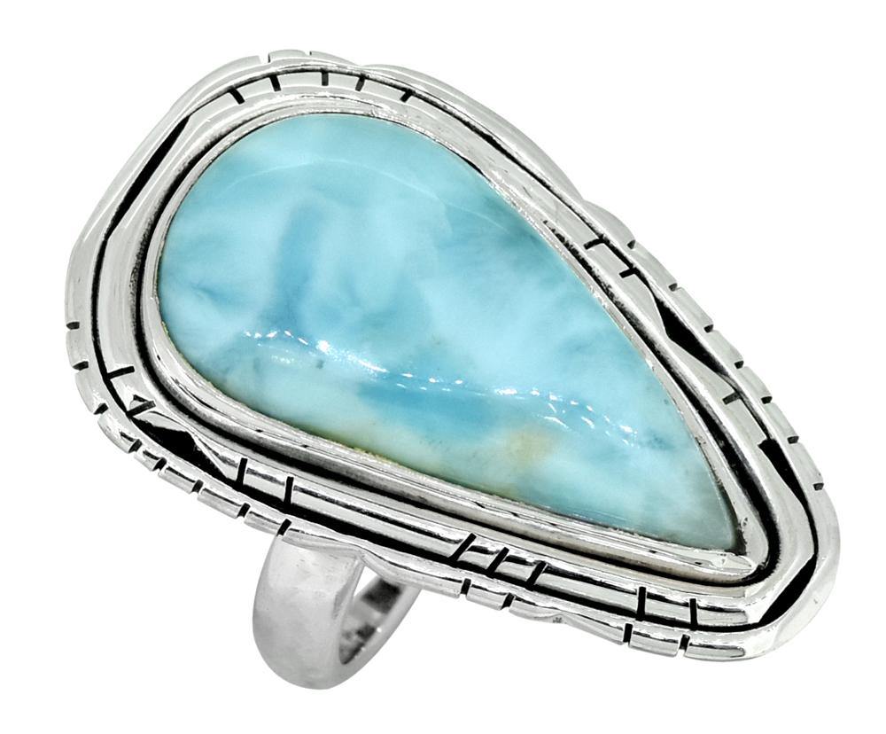 Natural Larimar Ring Solid 925 Sterling Silver Jewelry - YoTreasure