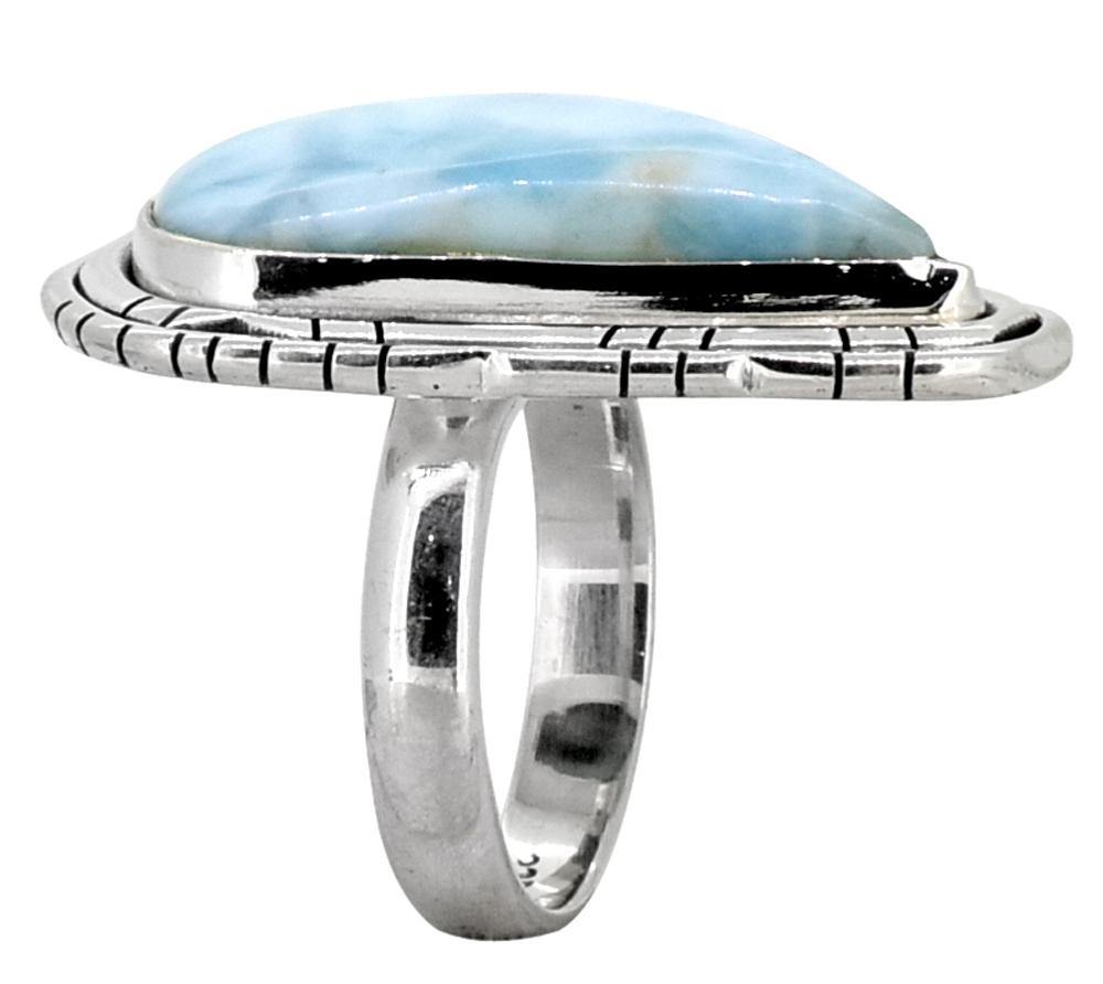 Natural Larimar Ring Solid 925 Sterling Silver Jewelry - YoTreasure