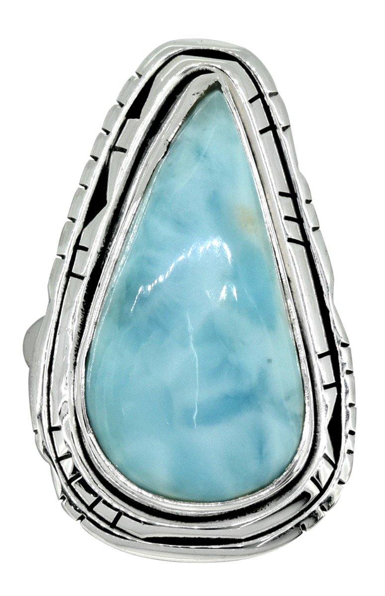 Natural Larimar Ring Solid 925 Sterling Silver Jewelry - YoTreasure