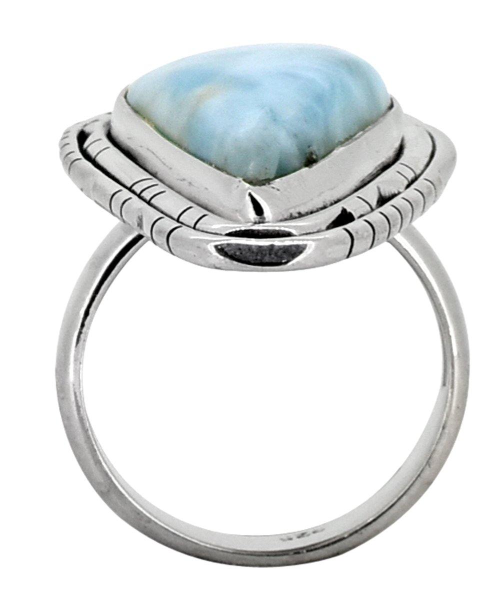 Natural Larimar Ring Solid 925 Sterling Silver Jewelry - YoTreasure