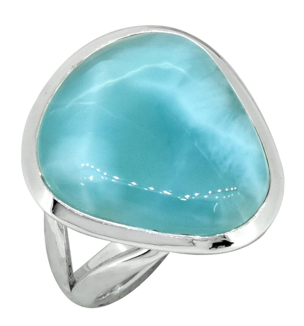 Natural Larimar Ring Solid 925 Sterling Silver Jewelry - YoTreasure