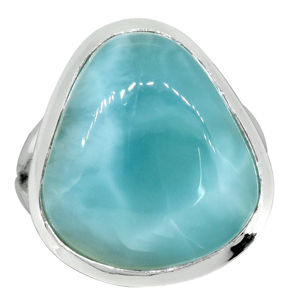 Natural Larimar Ring Solid 925 Sterling Silver Jewelry - YoTreasure