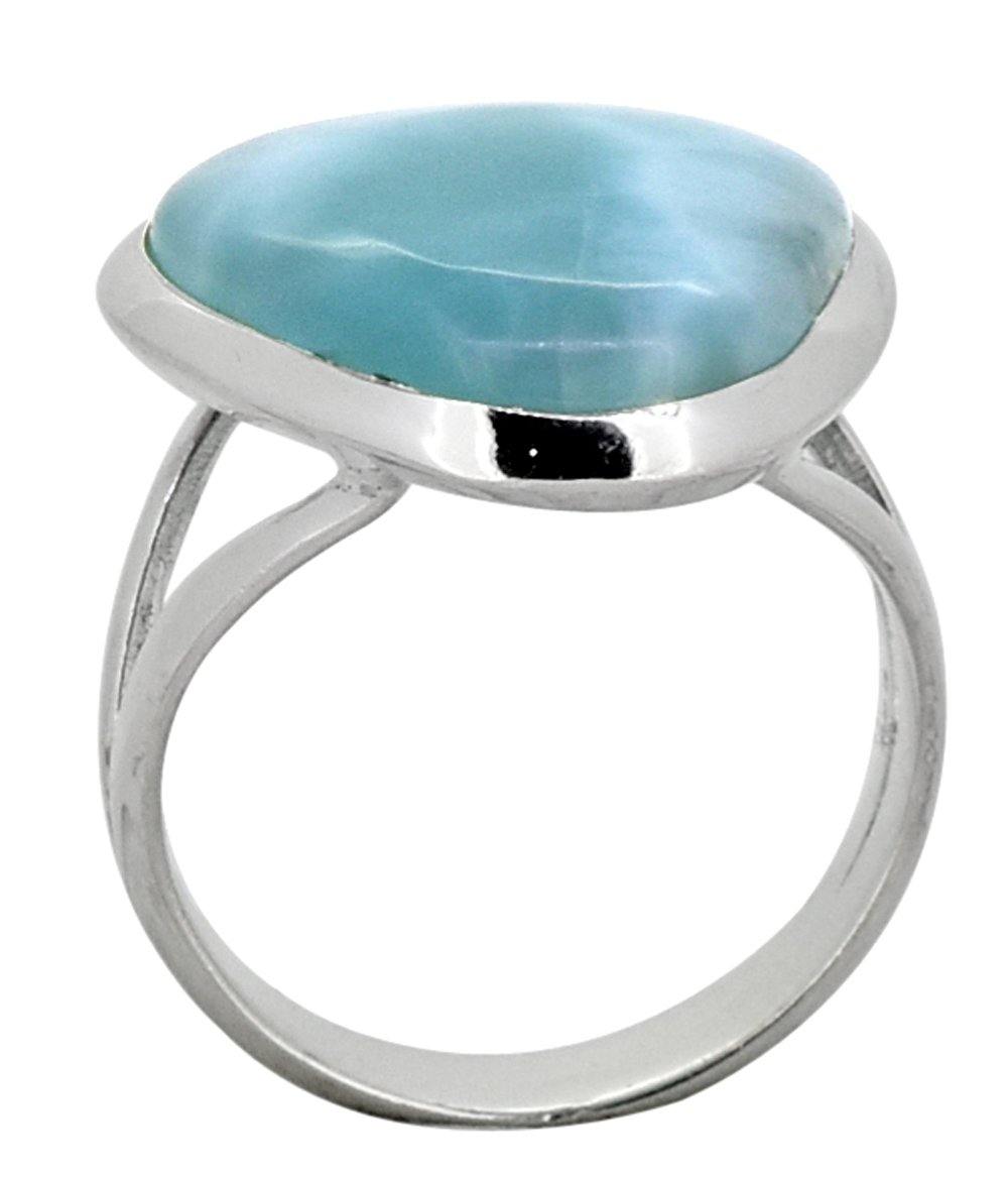 Natural Larimar Ring Solid 925 Sterling Silver Jewelry - YoTreasure