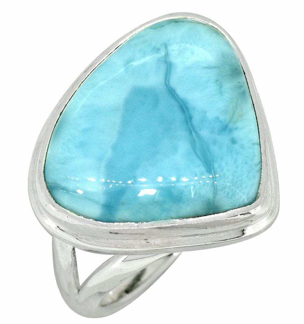 Natural Larimar Solid 925 Sterling Silver Ring Jewelry - YoTreasure