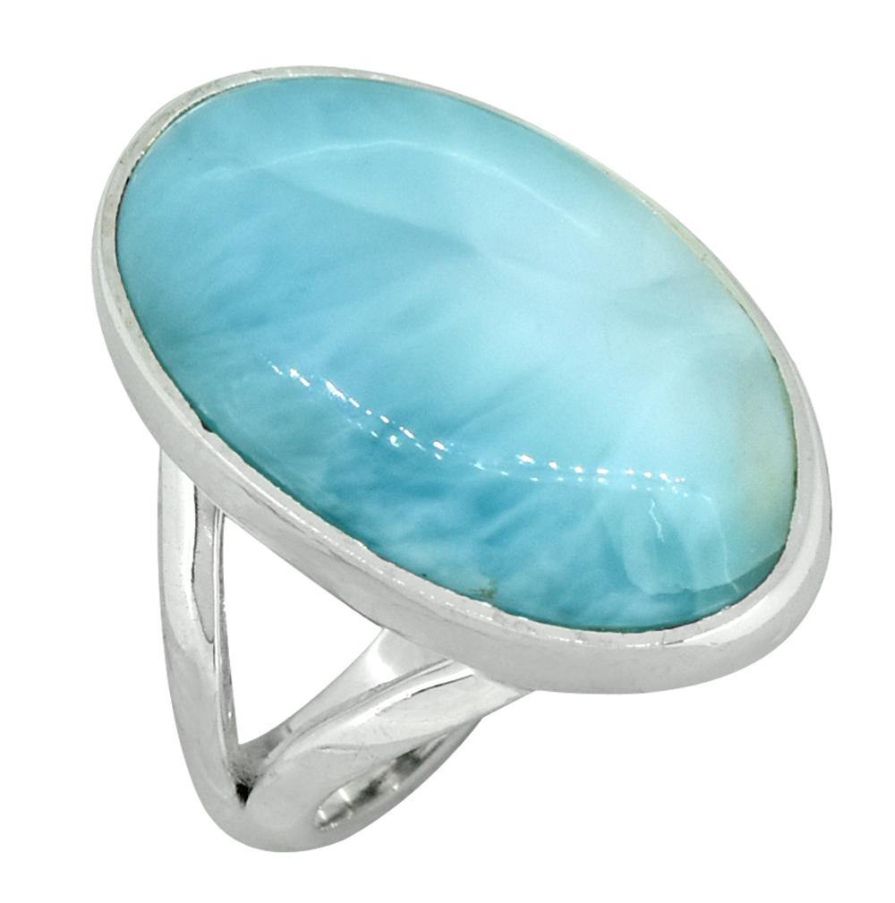 Natural Larimar Ring Solid 925 Sterling Silver Jewelry - YoTreasure
