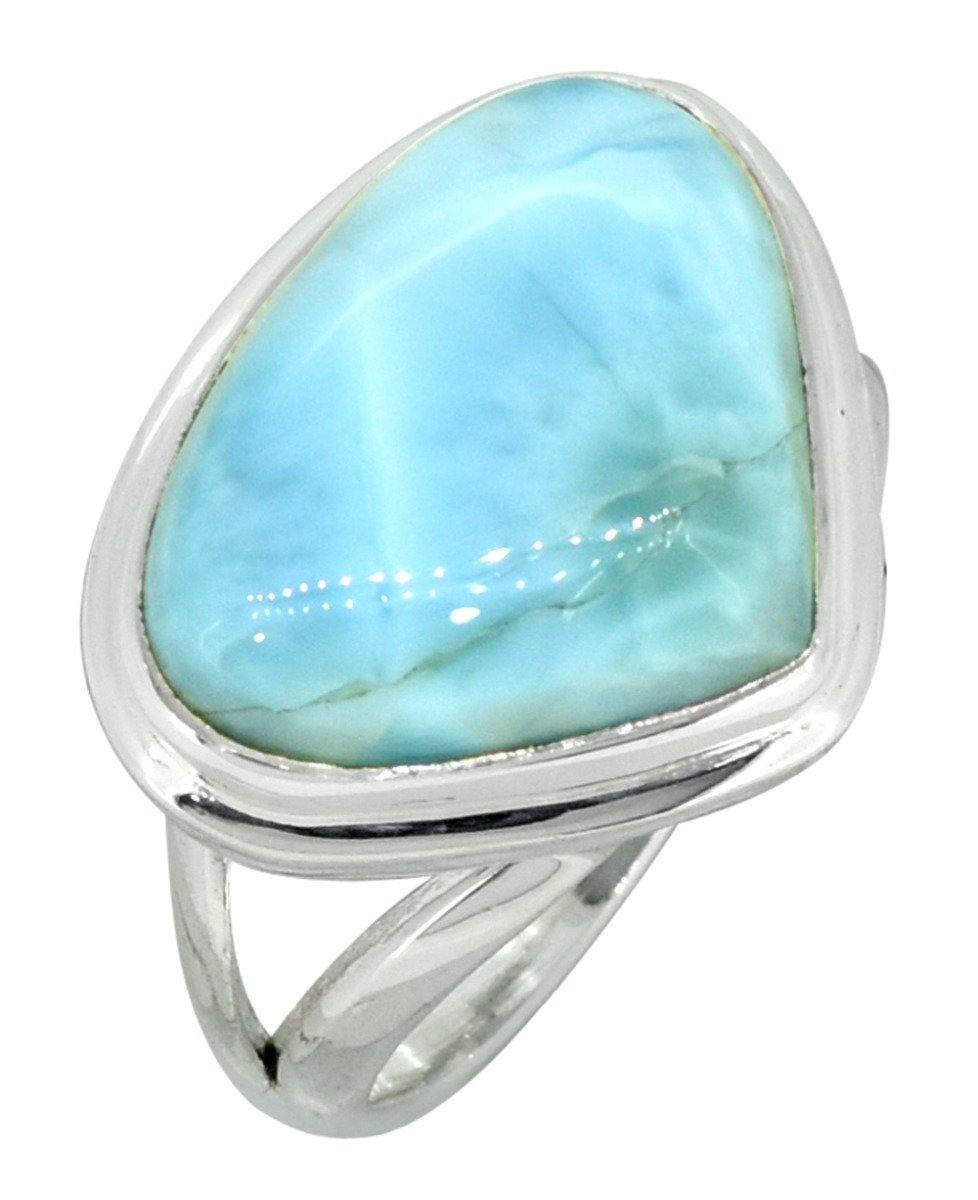 Natural Larimar Ring Solid 925 Sterling Silver Jewelry - YoTreasure