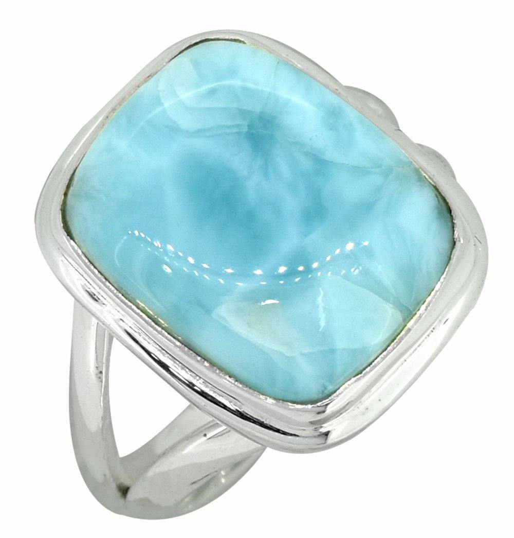 Natural Larimar Ring Solid 925 Sterling Silver Jewelry - YoTreasure