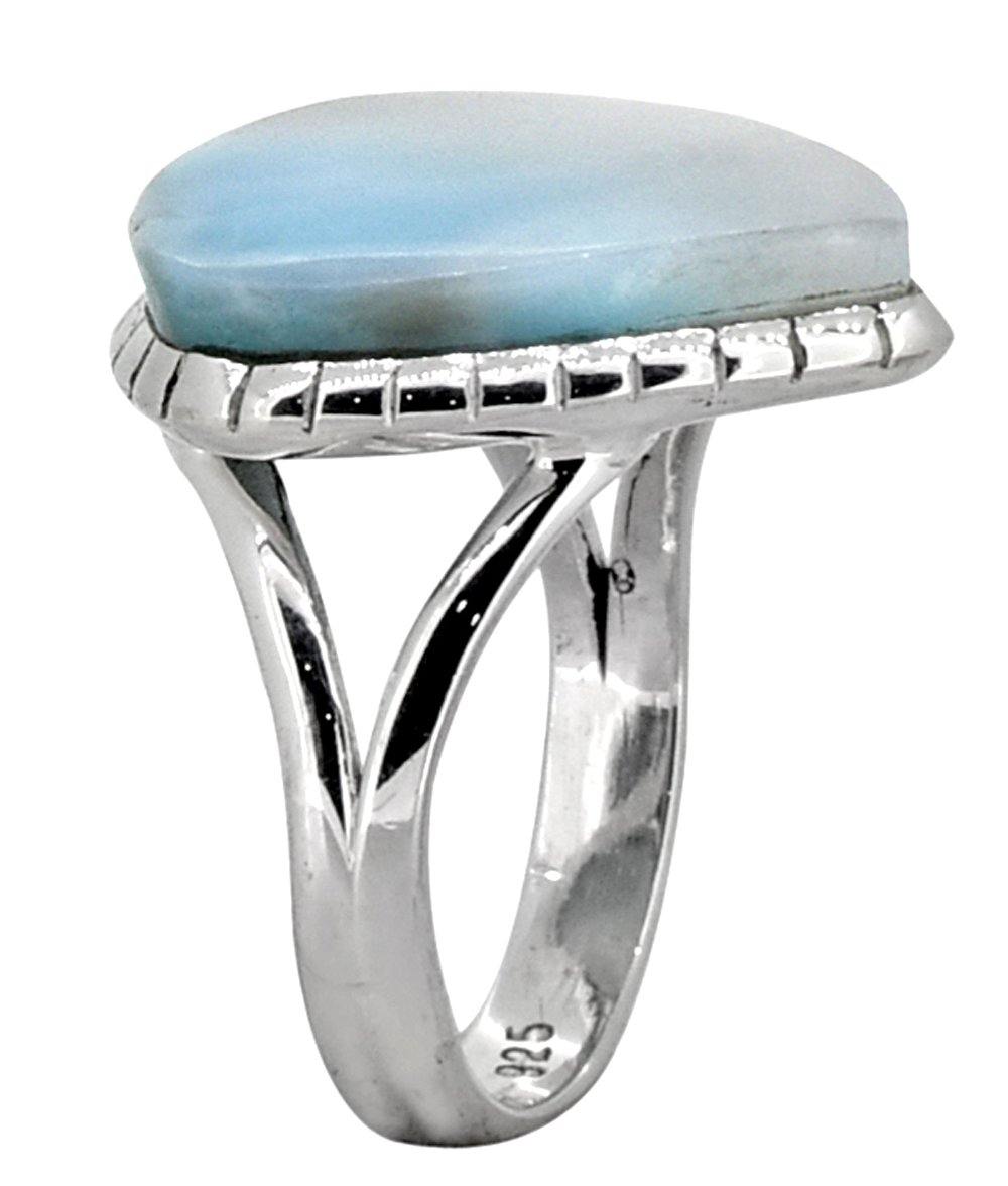 Natural Larimar Ring Solid 925 Sterling Silver Jewelry - YoTreasure