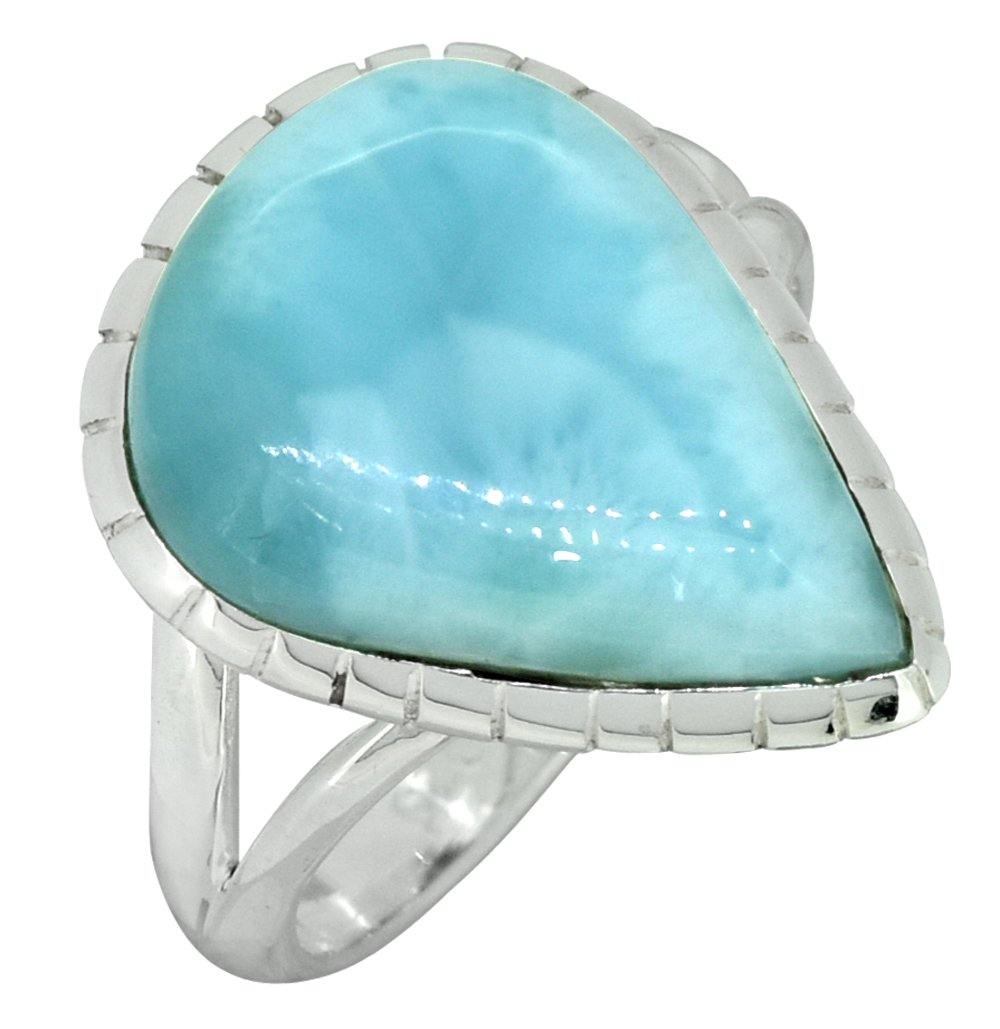 Natural Larimar Ring Solid 925 Sterling Silver Jewelry - YoTreasure