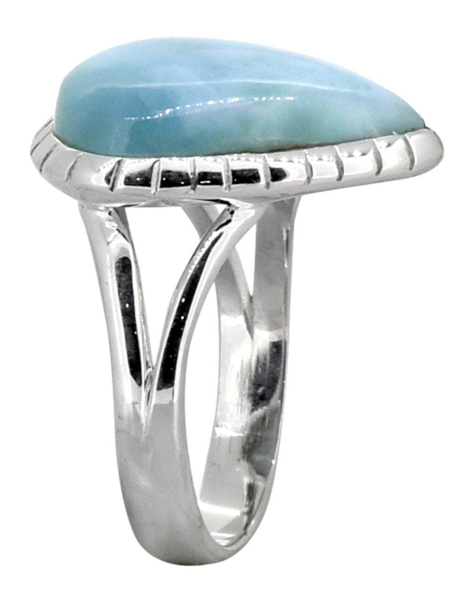 Natural Larimar Ring Solid 925 Sterling Silver Jewelry - YoTreasure