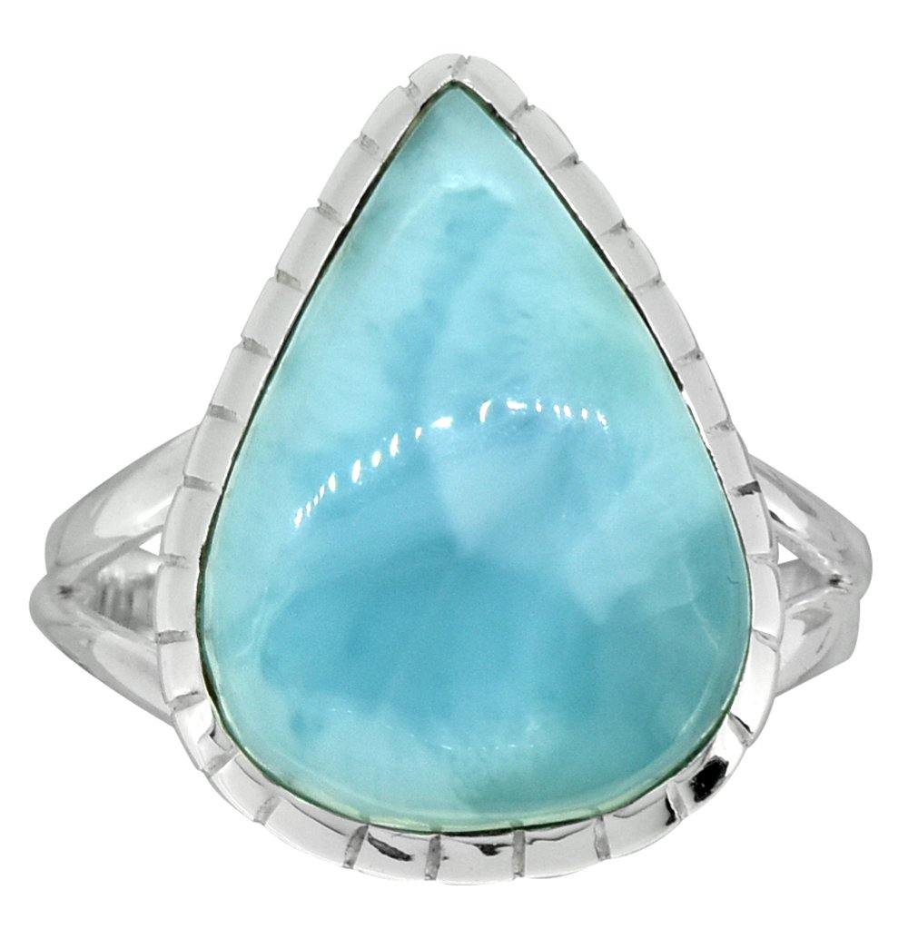 Natural Larimar Ring Solid 925 Sterling Silver Jewelry - YoTreasure