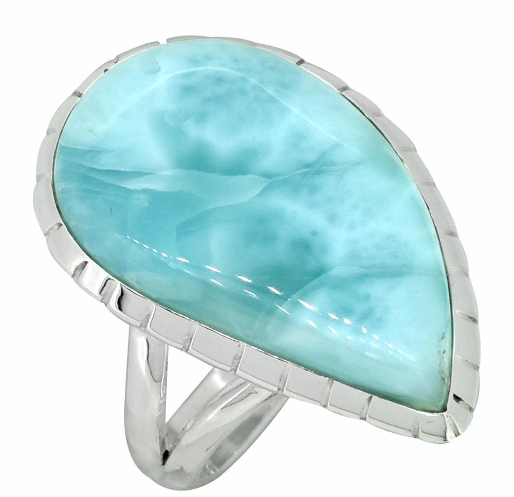 Natural Larimar Ring Solid 925 Sterling Silver Jewelry - YoTreasure