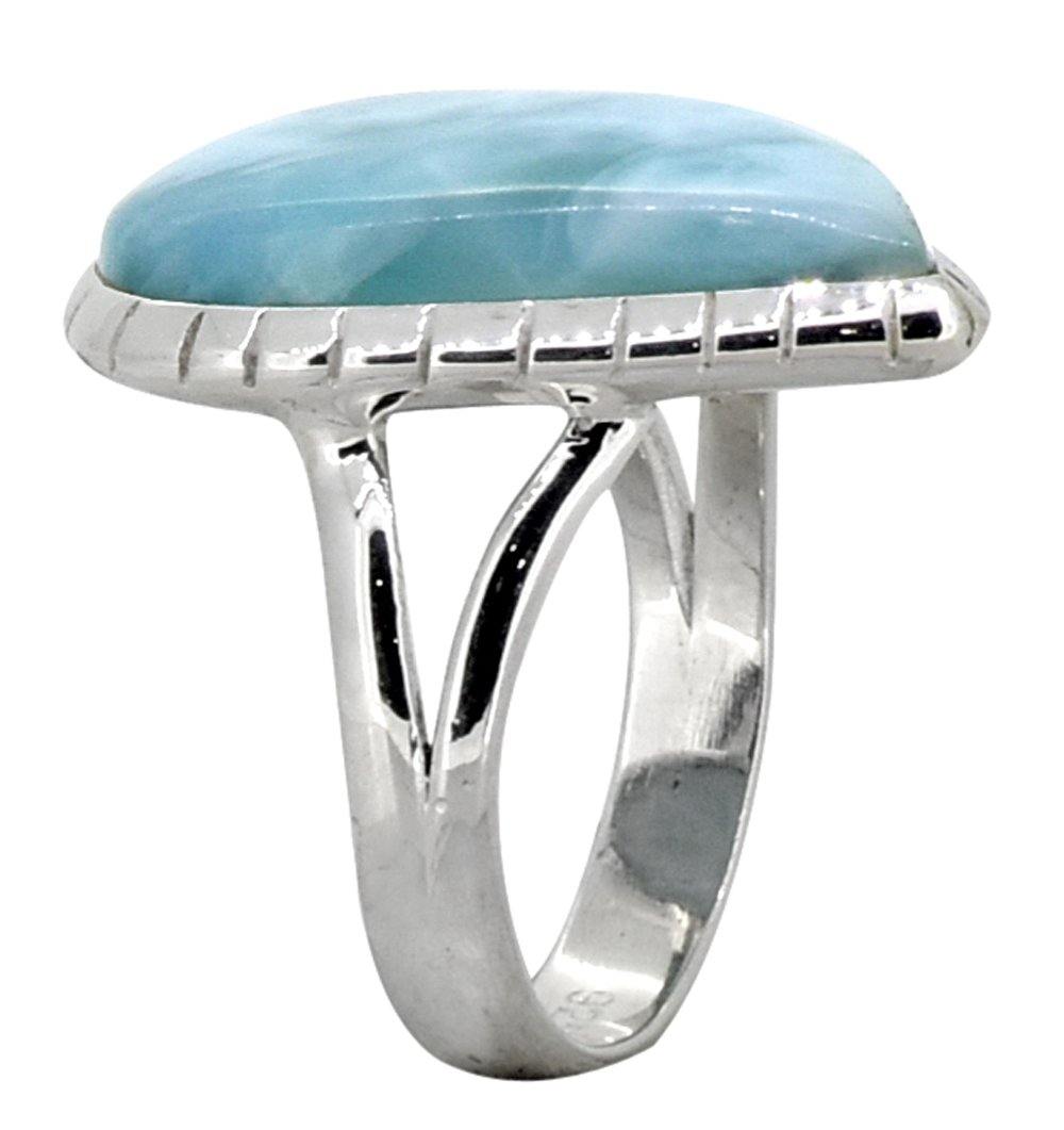 Natural Larimar Ring Solid 925 Sterling Silver Jewelry - YoTreasure