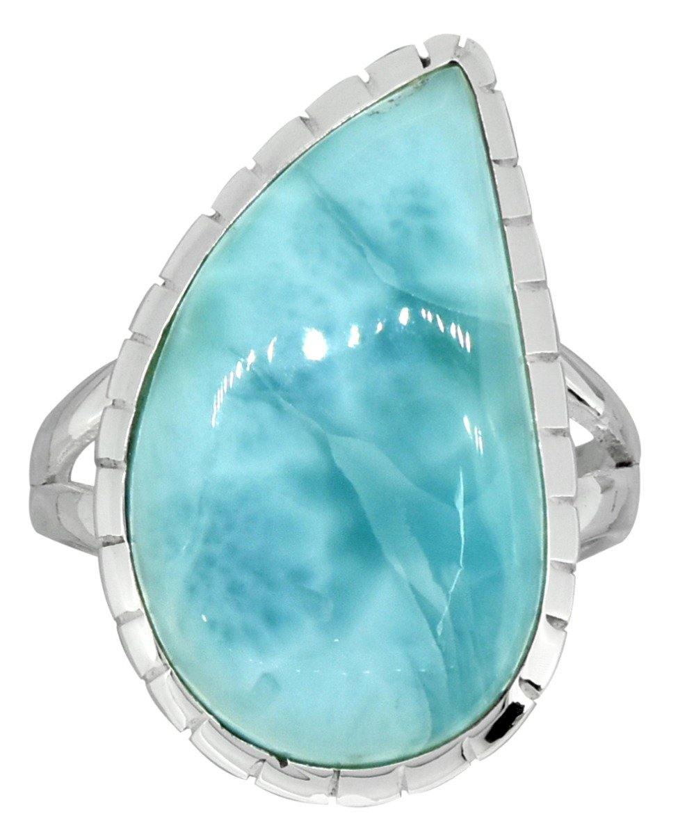 Natural Larimar Ring Solid 925 Sterling Silver Jewelry - YoTreasure