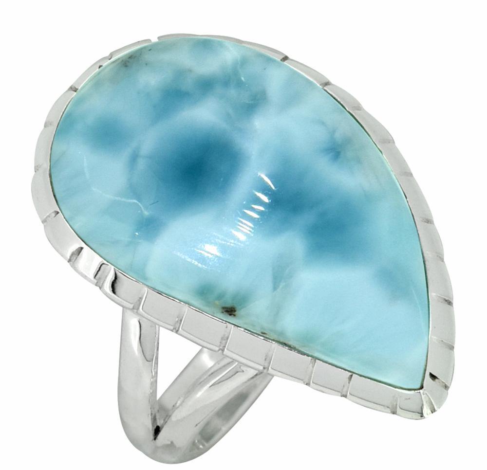 Natural Larimar Ring Solid 925 Sterling Silver Jewelry - YoTreasure