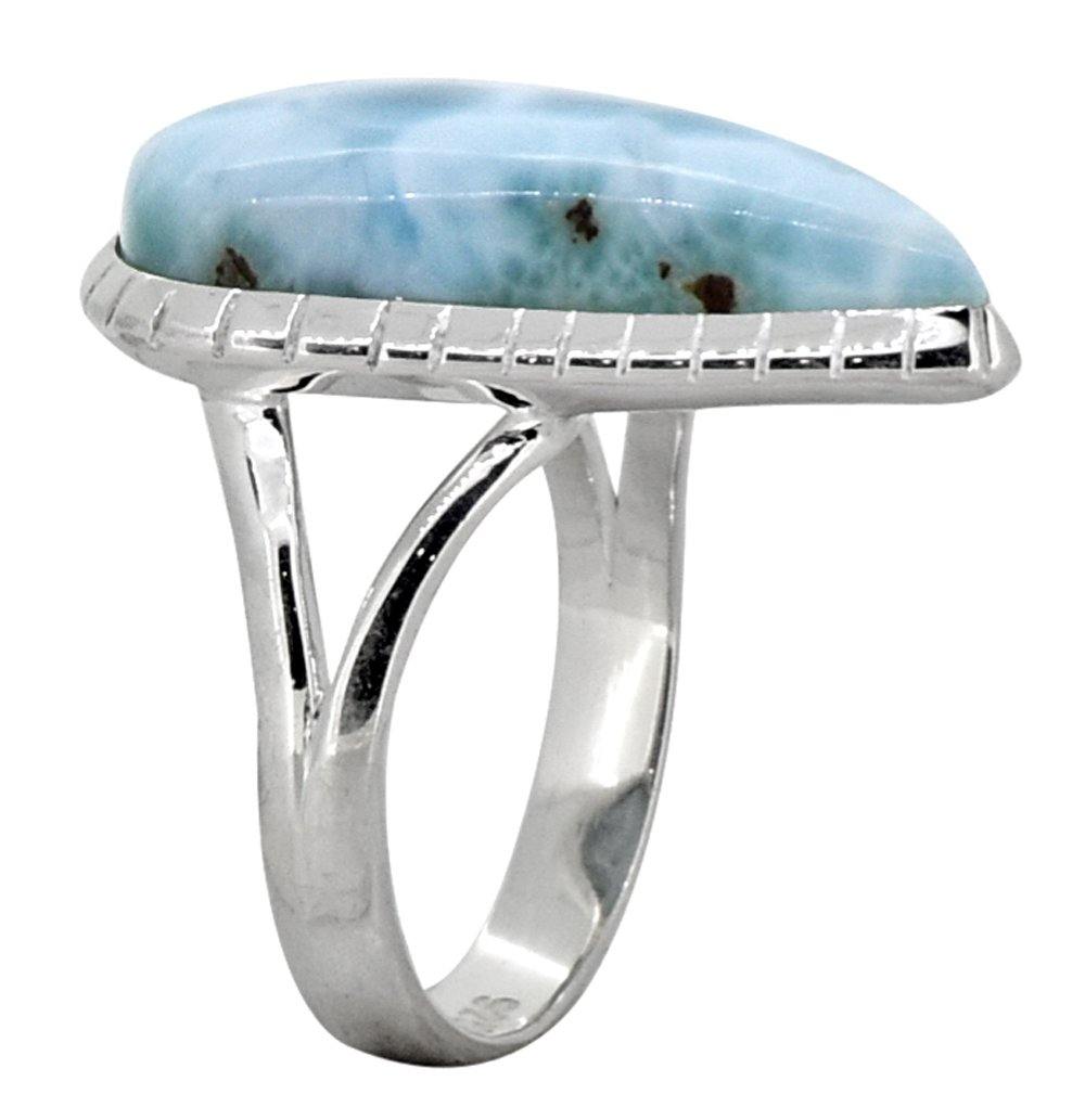 Natural Larimar Ring Solid 925 Sterling Silver Jewelry - YoTreasure