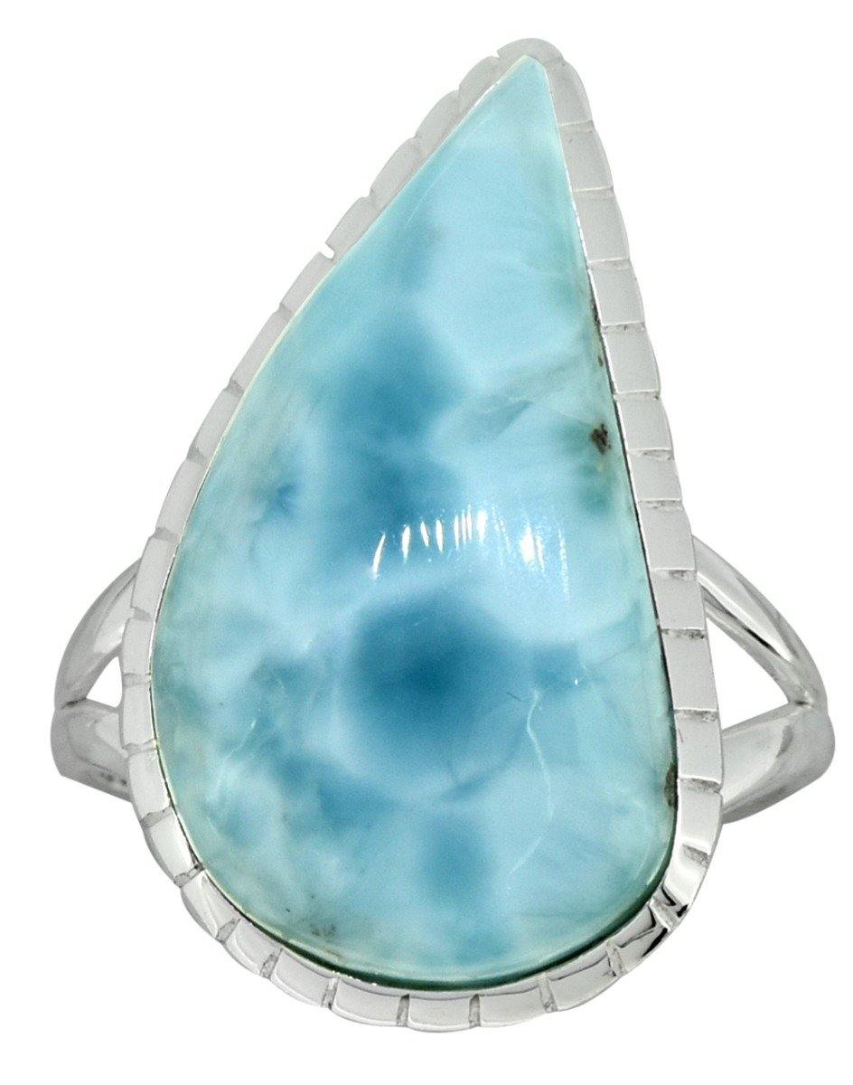 Natural Larimar Ring Solid 925 Sterling Silver Jewelry - YoTreasure