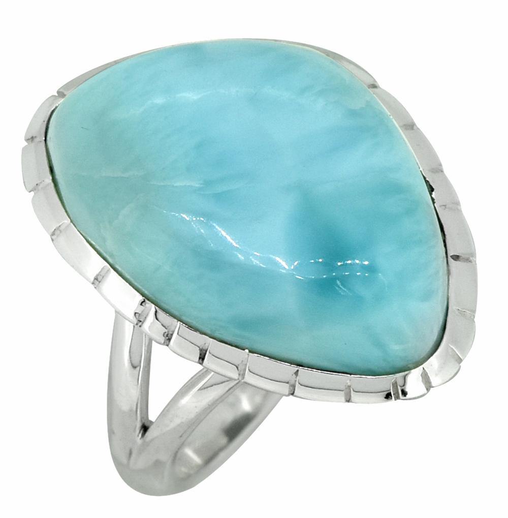 Natural Larimar Ring Solid 925 Sterling Silver Jewelry - YoTreasure