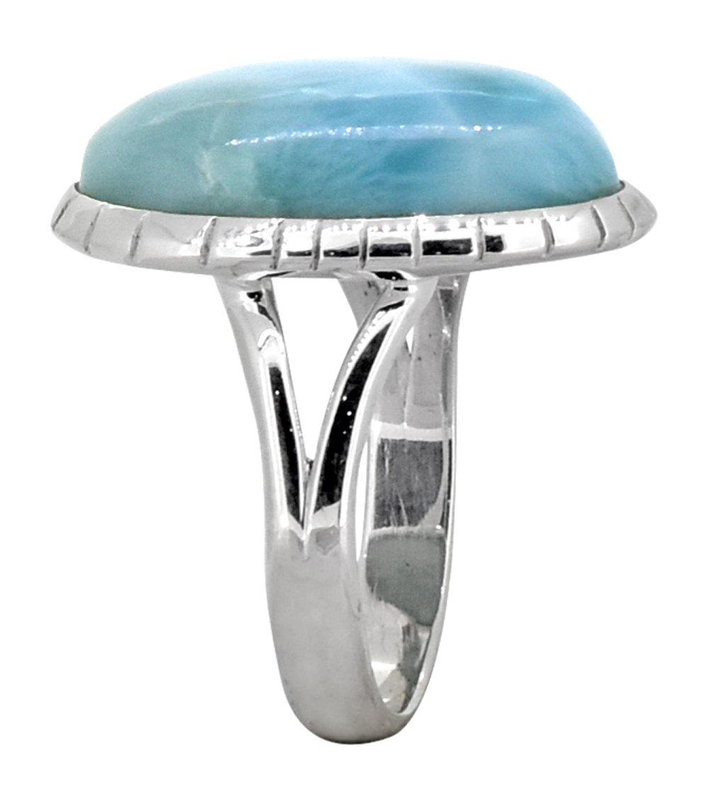 Natural Larimar Ring Solid 925 Sterling Silver Jewelry - YoTreasure