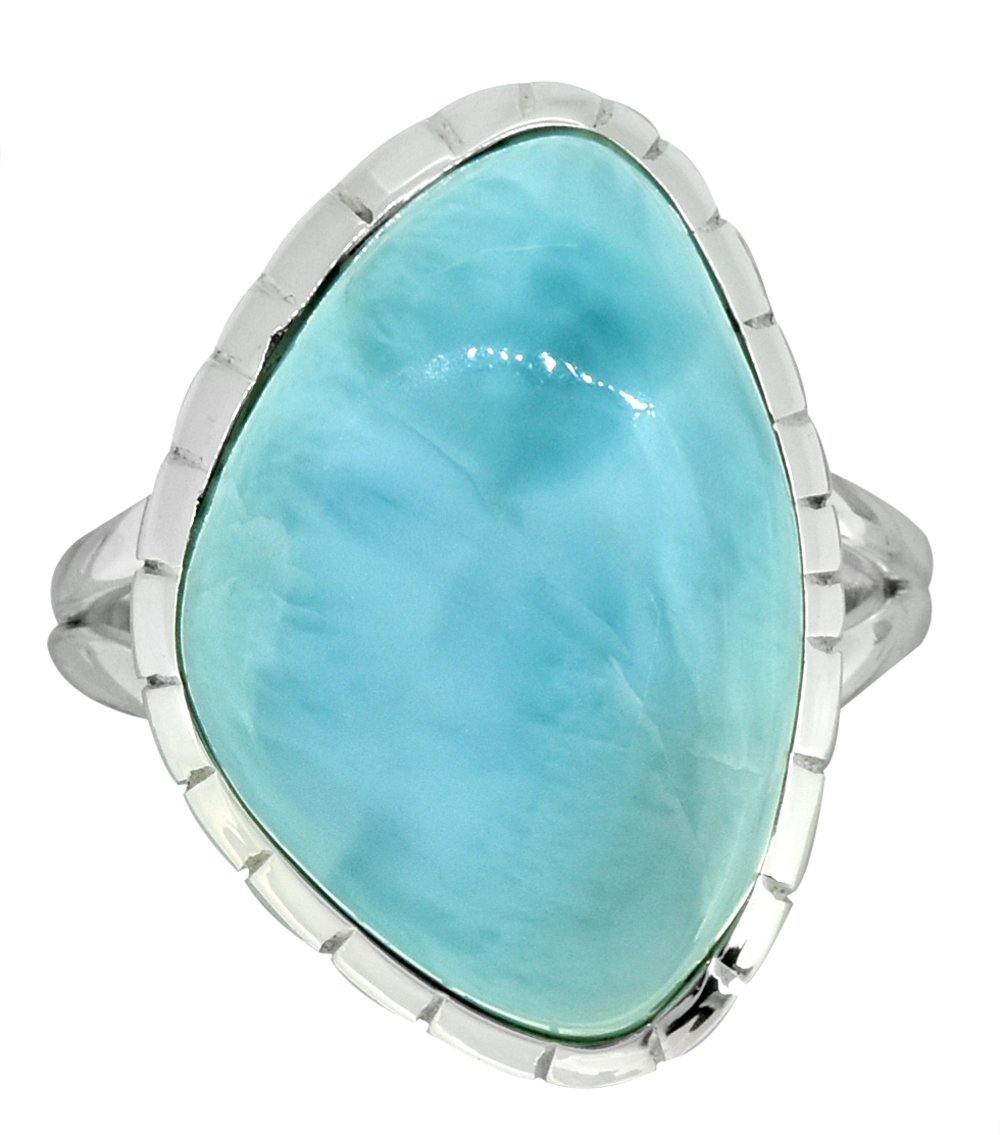 Natural Larimar Ring Solid 925 Sterling Silver Jewelry - YoTreasure
