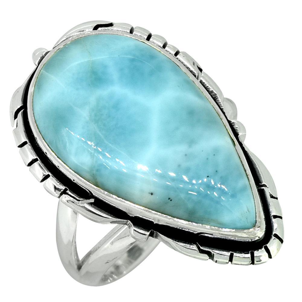 Natural Larimar Ring Solid 925 Sterling Silver Jewelry - YoTreasure