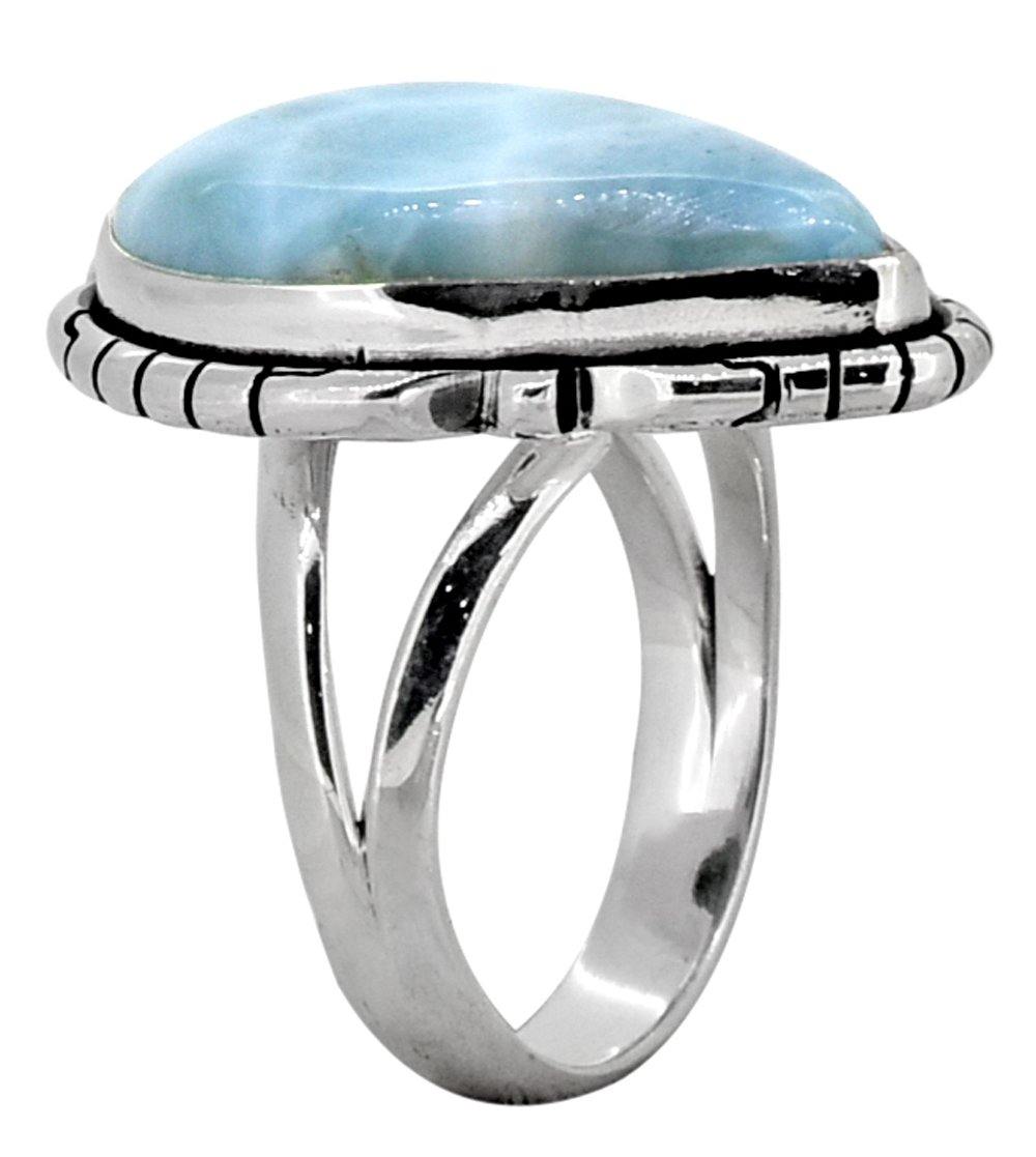 Natural Larimar Ring Solid 925 Sterling Silver Jewelry - YoTreasure