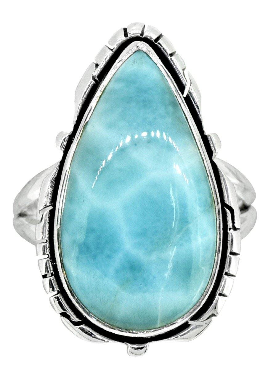 Natural Larimar Ring Solid 925 Sterling Silver Jewelry - YoTreasure