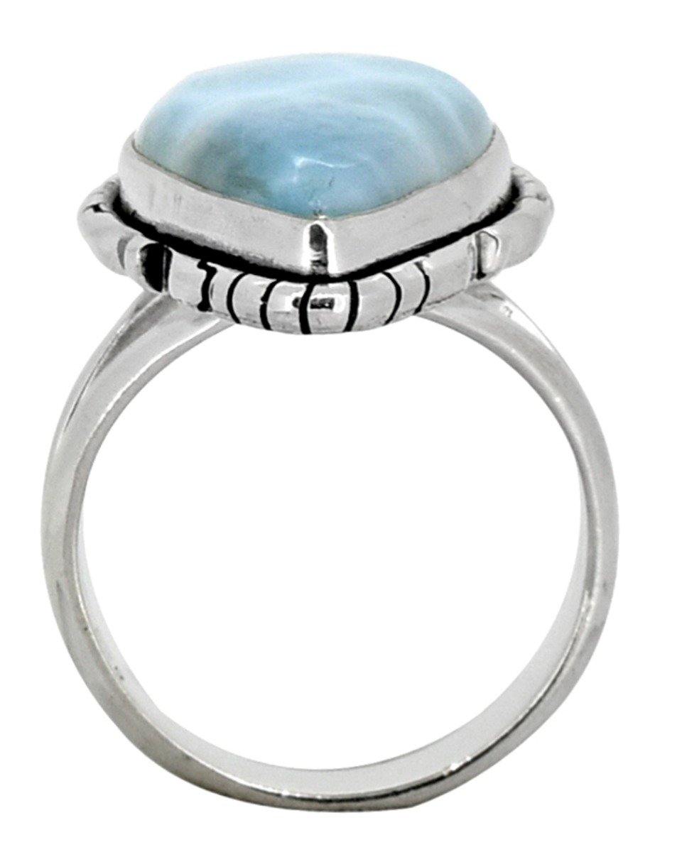 Natural Larimar Ring Solid 925 Sterling Silver Jewelry - YoTreasure