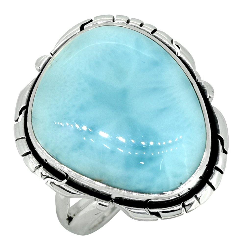 Natural Larimar Solid 925 Sterling Silver Ring Jewelry - YoTreasure