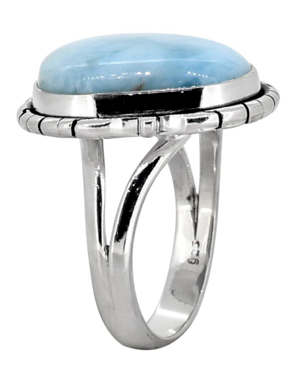 Natural Larimar Solid 925 Sterling Silver Ring Jewelry - YoTreasure