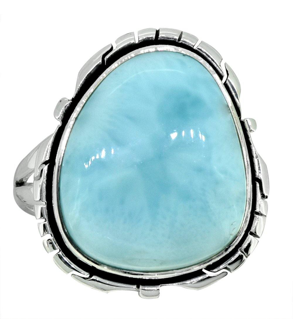 Natural Larimar Solid 925 Sterling Silver Ring Jewelry - YoTreasure