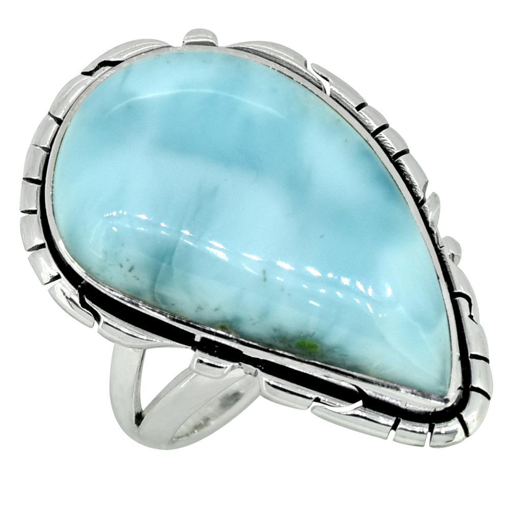 Natural Larimar Solid 925 Sterling Silver Ring Jewelry - YoTreasure
