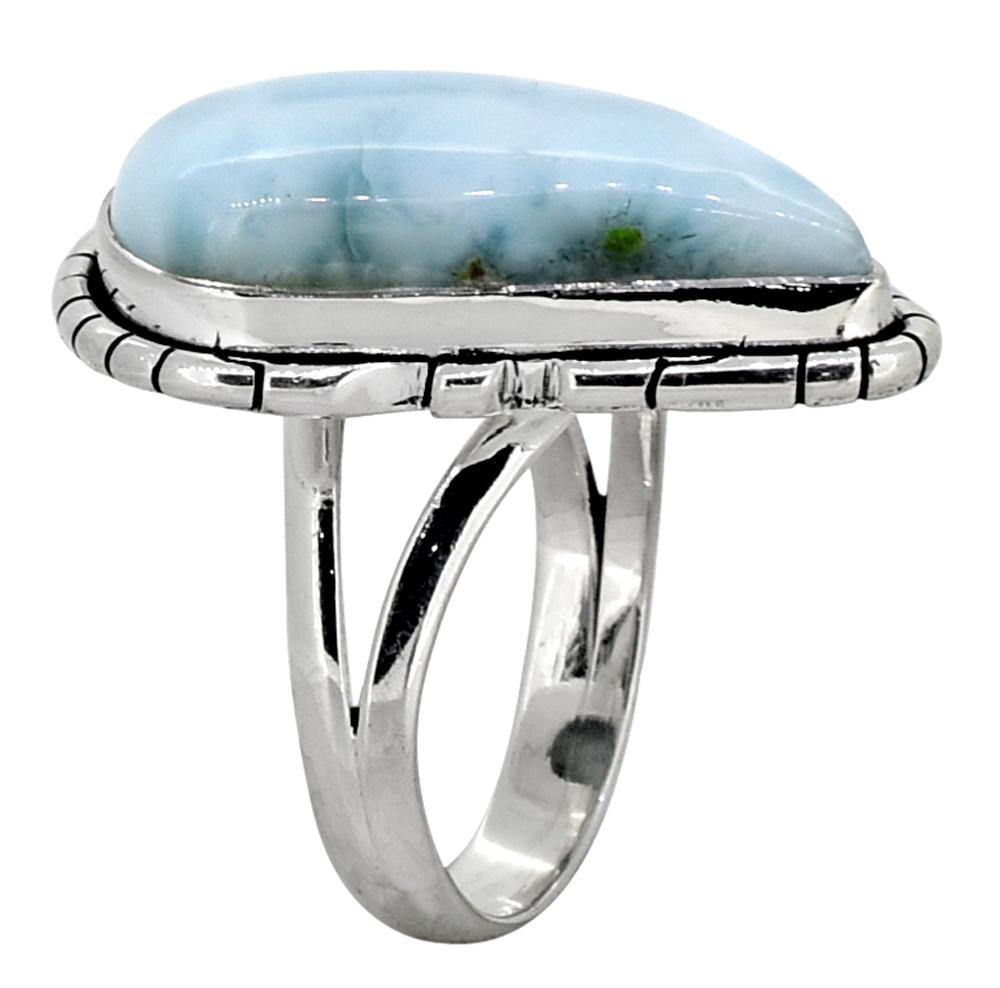 Natural Larimar Solid 925 Sterling Silver Ring Jewelry - YoTreasure