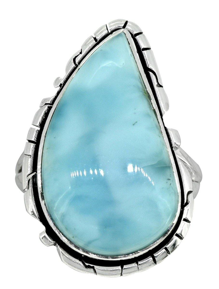 Natural Larimar Solid 925 Sterling Silver Ring Jewelry - YoTreasure