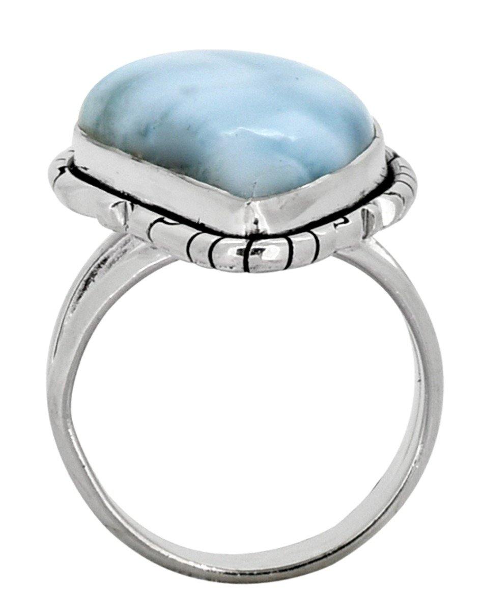 Natural Larimar Solid 925 Sterling Silver Ring Jewelry - YoTreasure