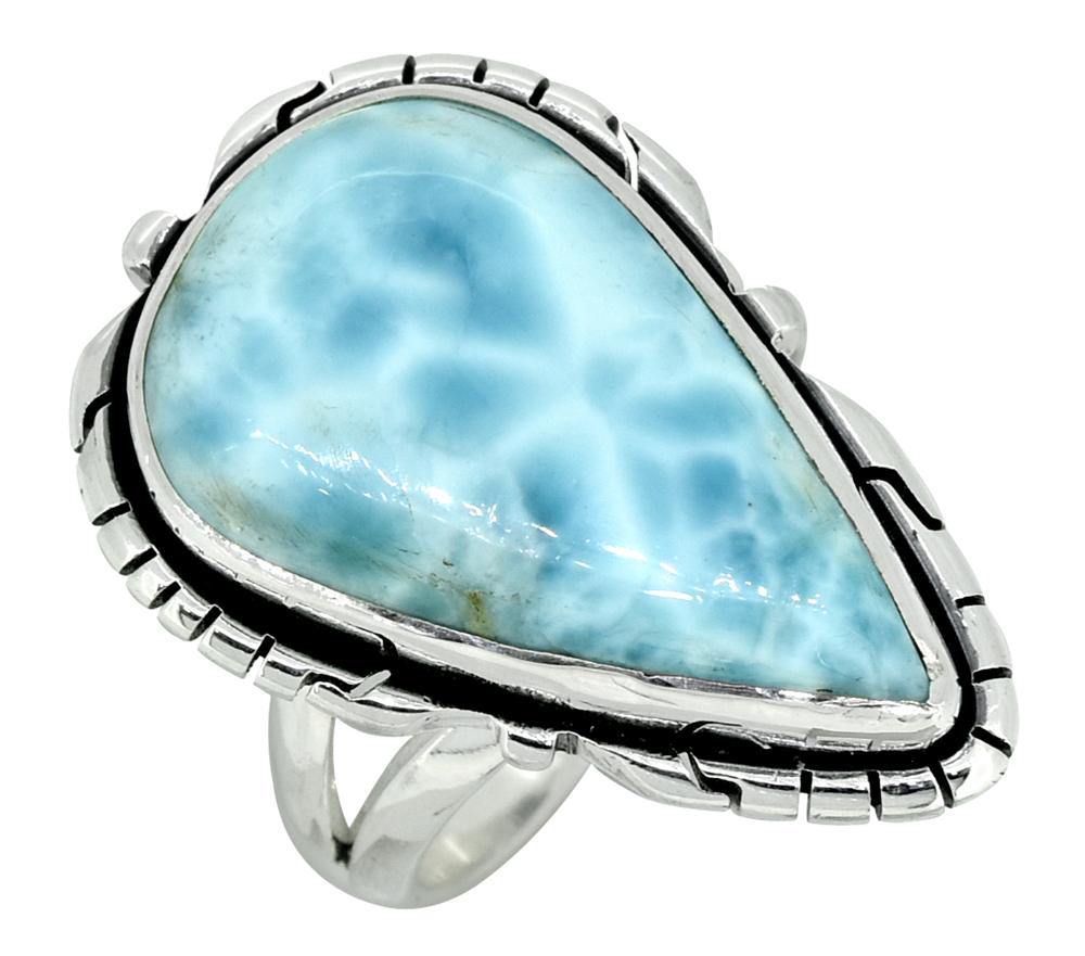 Natural Larimar Solid 925 Sterling Silver Ring Jewelry - YoTreasure