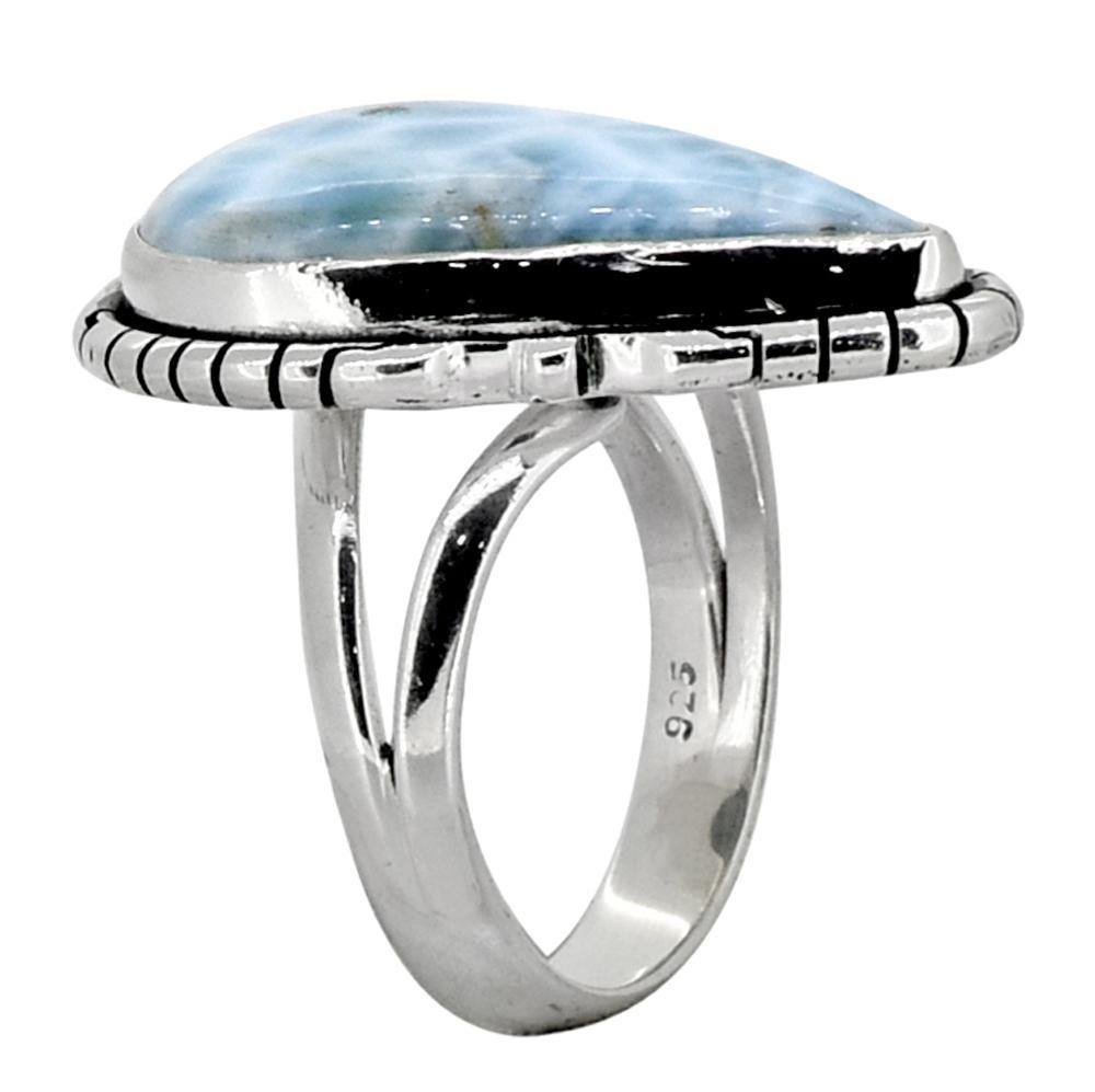 Natural Larimar Solid 925 Sterling Silver Ring Jewelry - YoTreasure