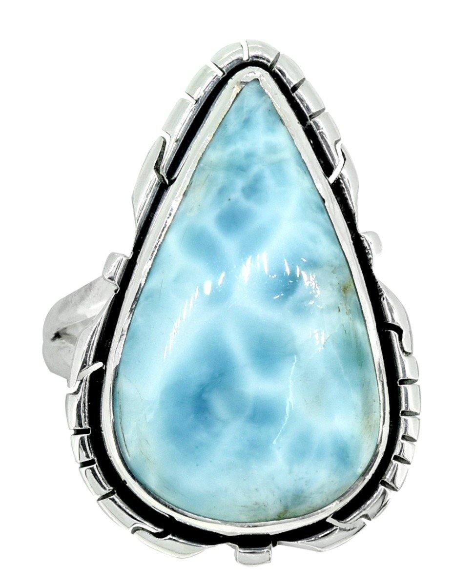 Natural Larimar Solid 925 Sterling Silver Ring Jewelry - YoTreasure