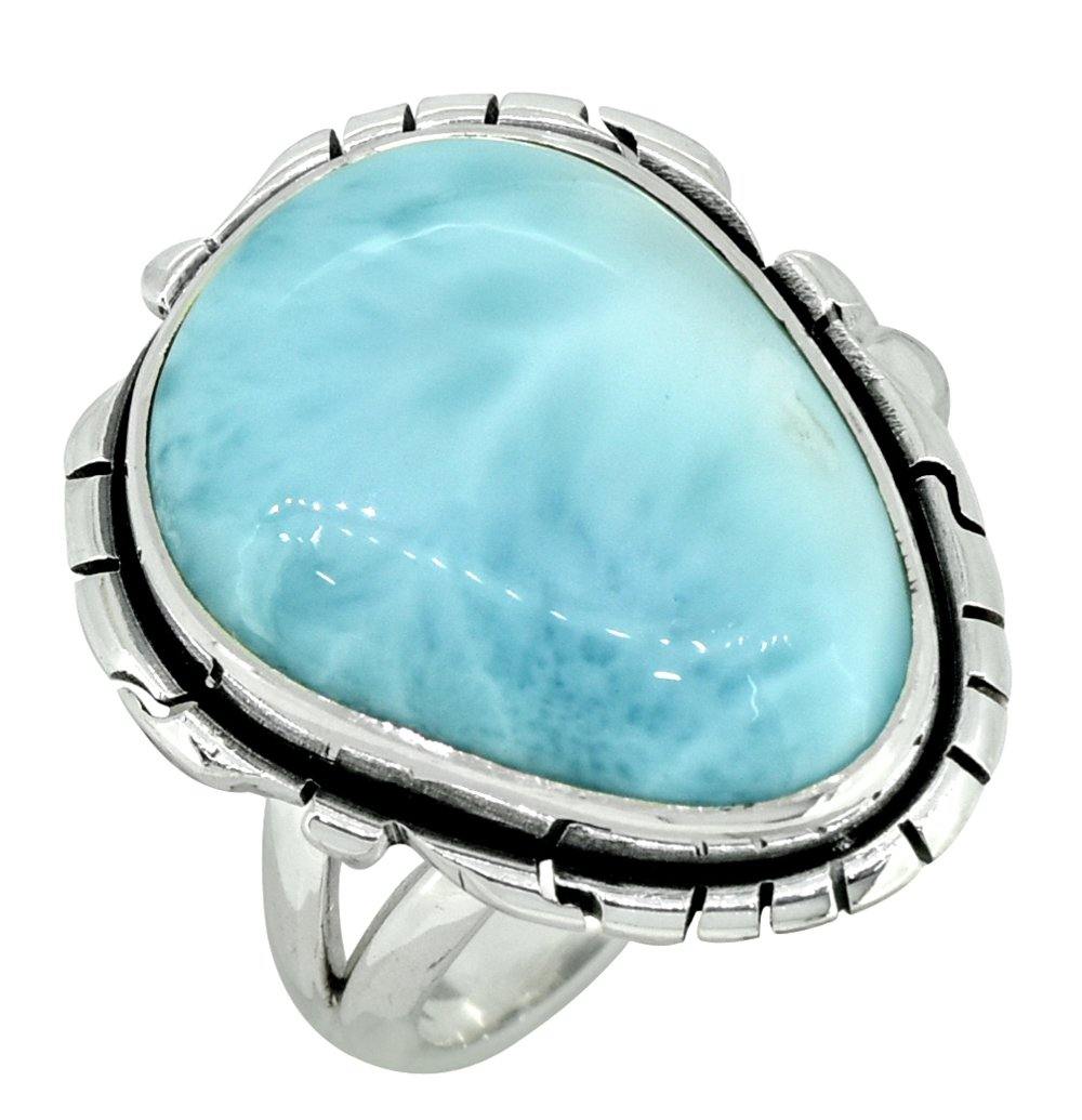 Larimar Solid 925 Sterling Silver Ring Jewelry - YoTreasure