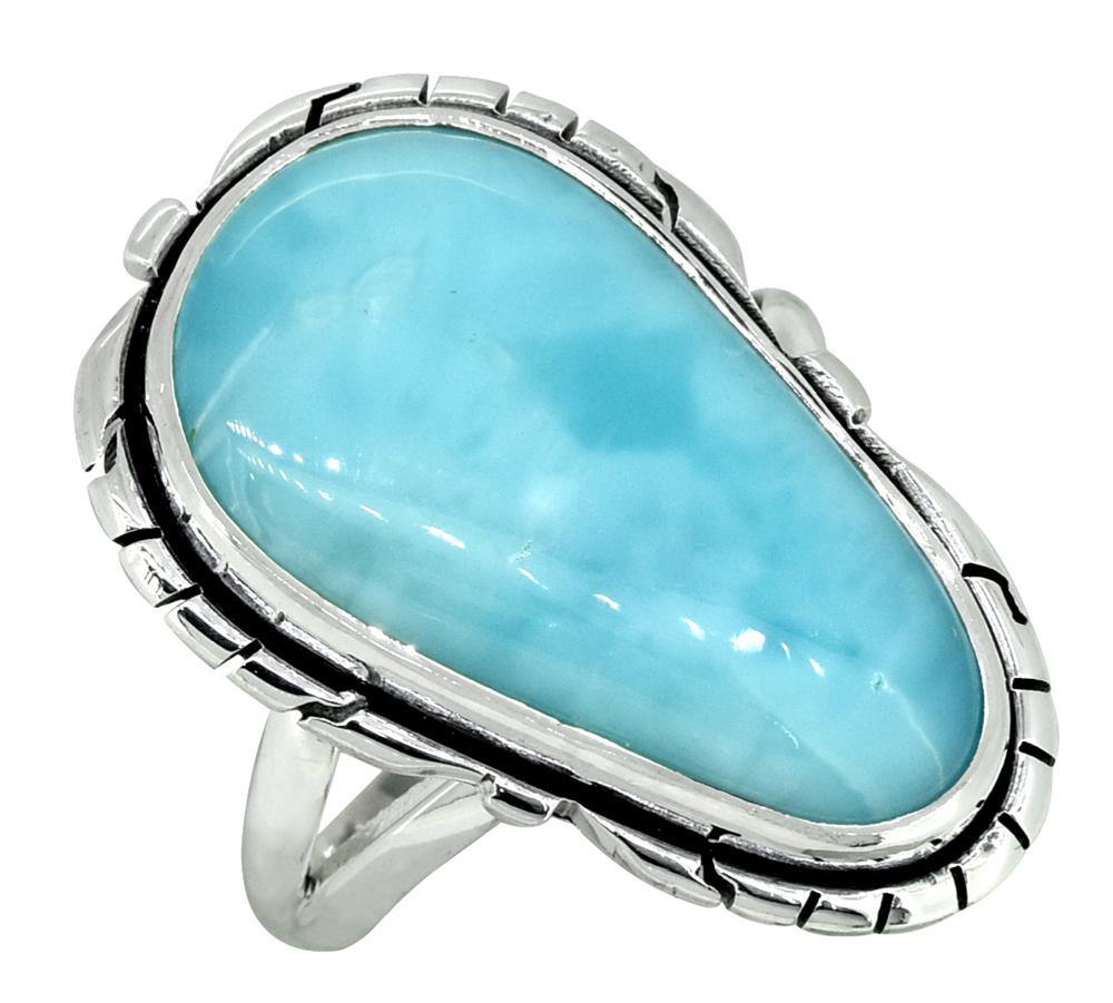 Natural Larimar Solid 925 Sterling Silver Ring Jewelry - YoTreasure