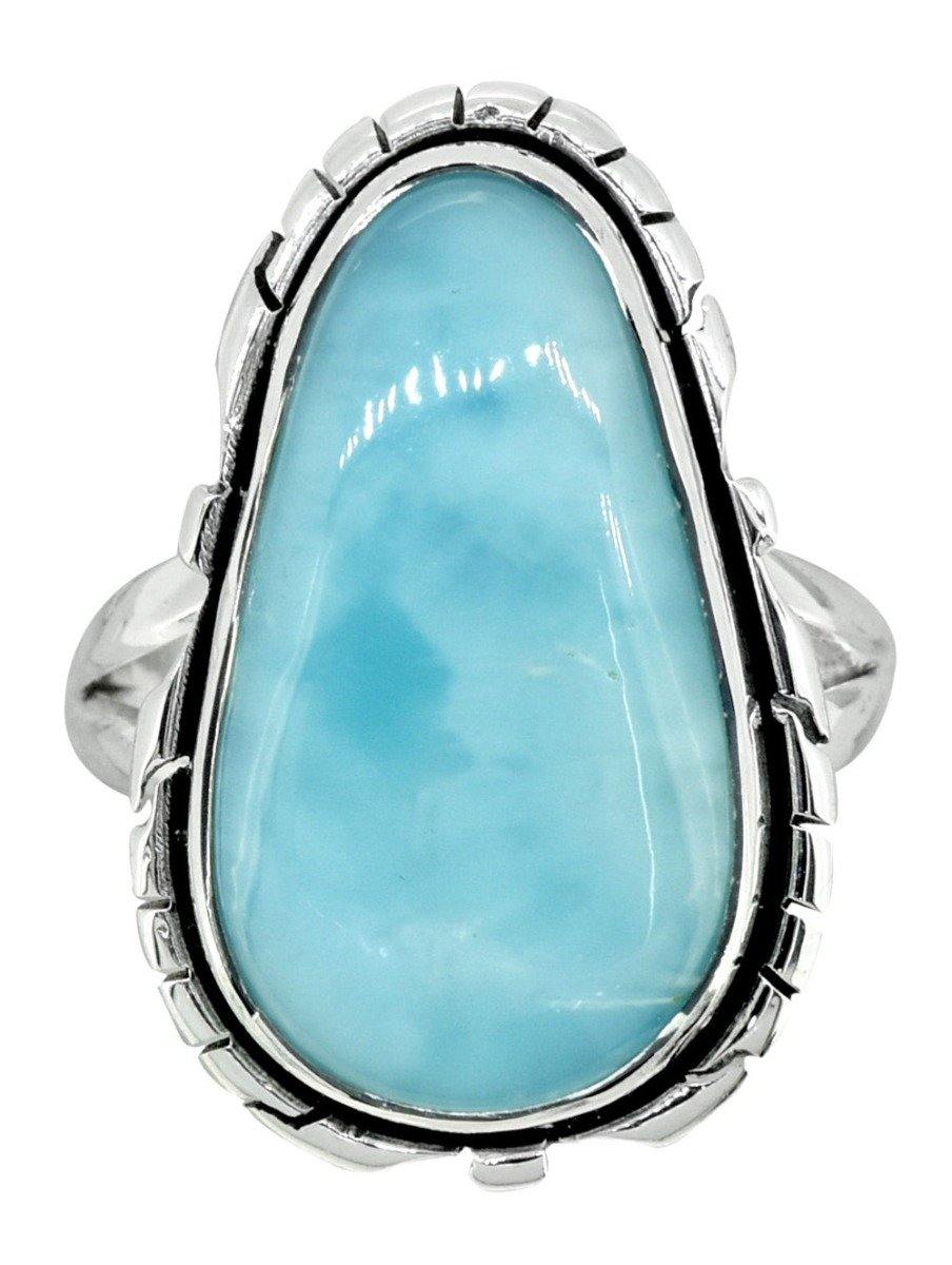 Natural Larimar Solid 925 Sterling Silver Ring Jewelry - YoTreasure