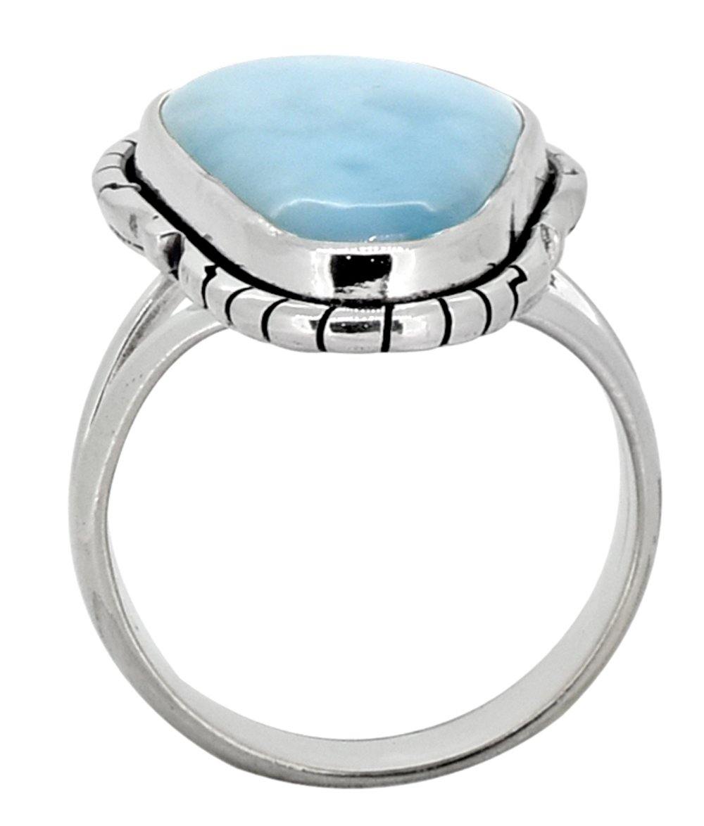 Natural Larimar Solid 925 Sterling Silver Ring Jewelry - YoTreasure