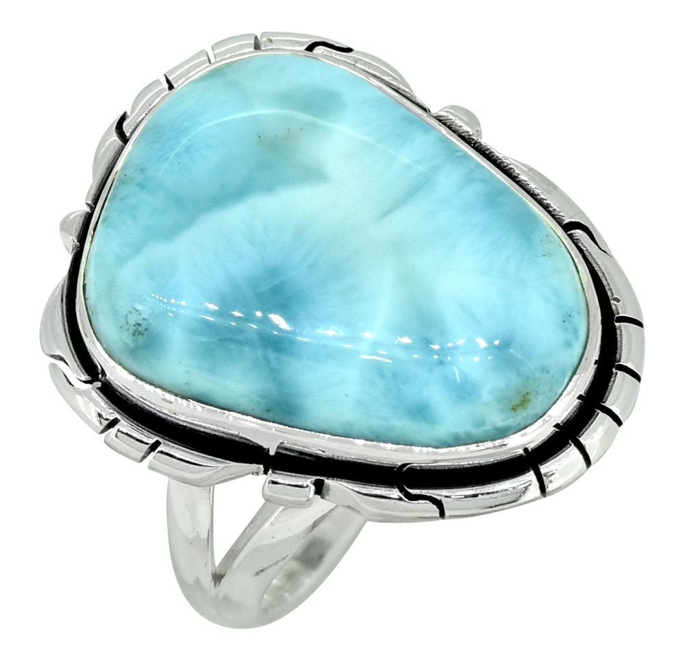 Natural Larimar Ring Solid 925 Sterling Silver  Jewelry - YoTreasure
