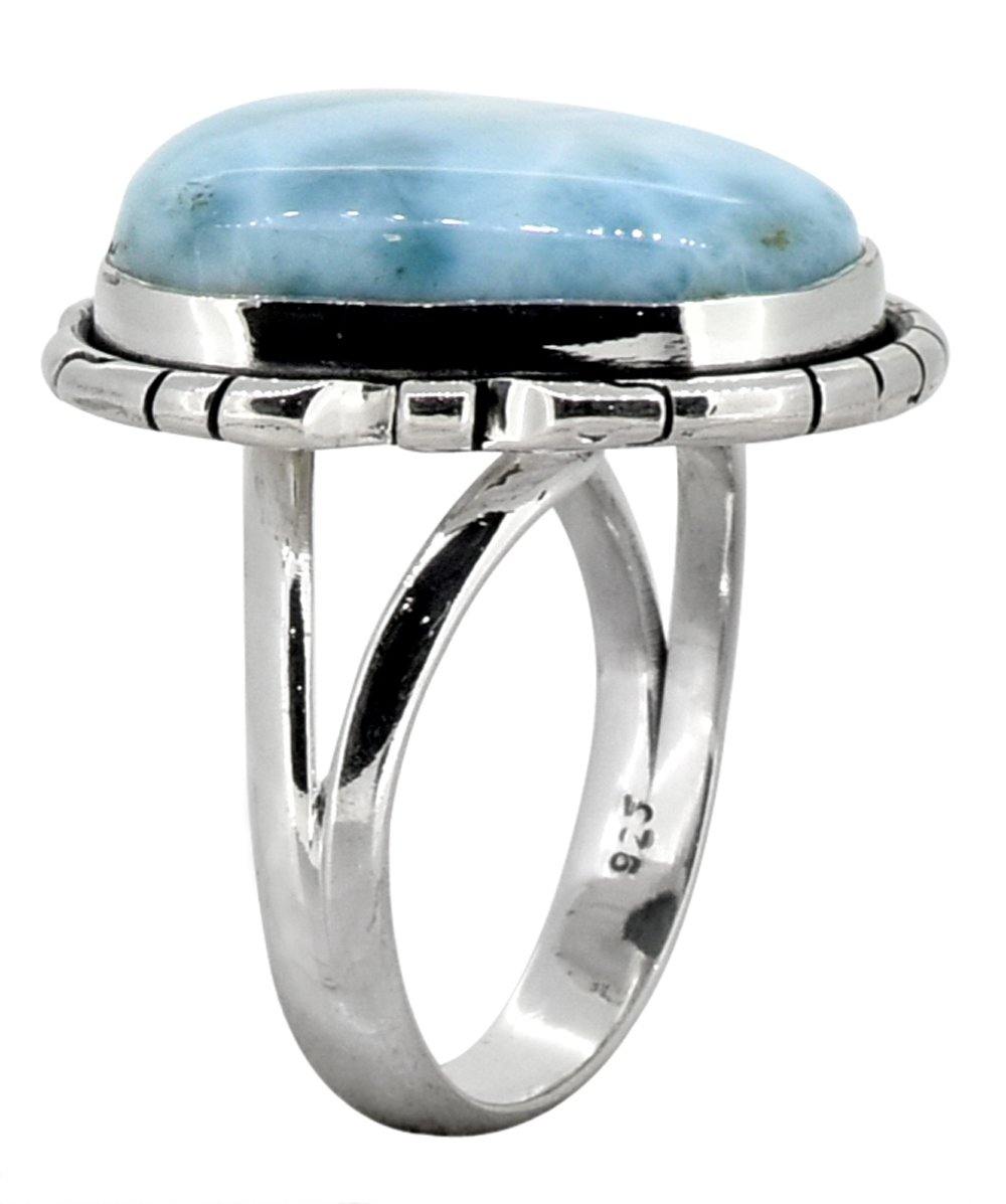 Natural Larimar Ring Solid 925 Sterling Silver  Jewelry - YoTreasure